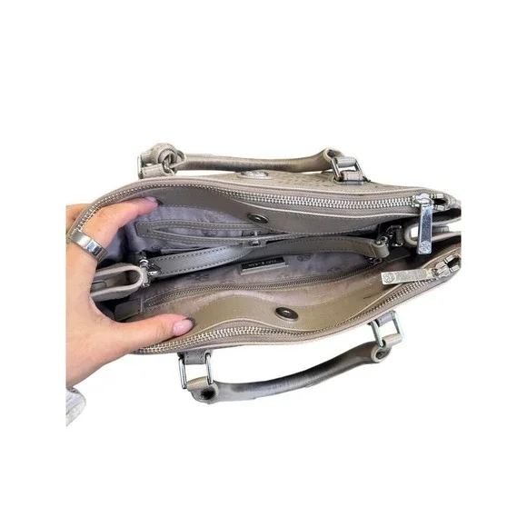 Tory Burch Robinson Laser Cut Satchel Bag Taupe - Picture 5 of 5